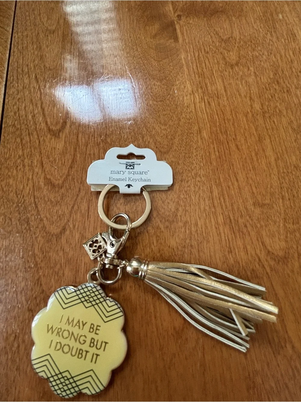 Cream Enamel Keychain with Gold Lettering - Unbranded